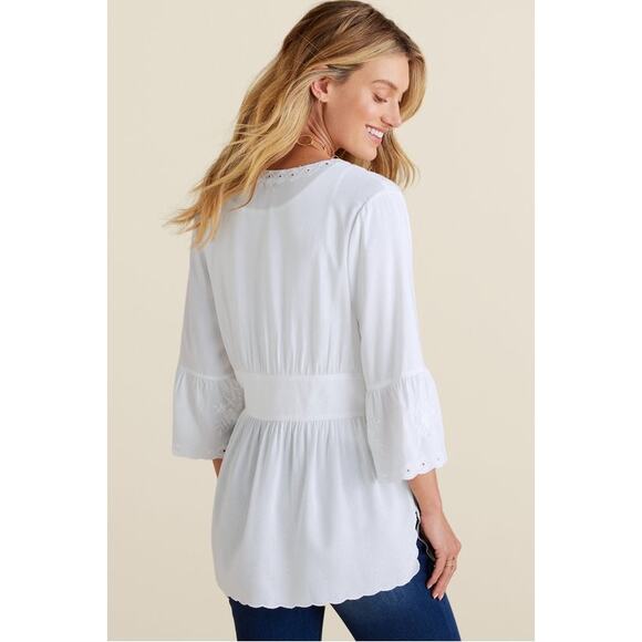 Soft Surroundings Melissani White Embroidered Eyelet Tunic Blouse Size Large - Picture 3 of 15